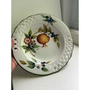 Brunelli Italy Ceramic Fruit Pasta Bowl Lattice Rim Pomegranate 9.25" reticulate